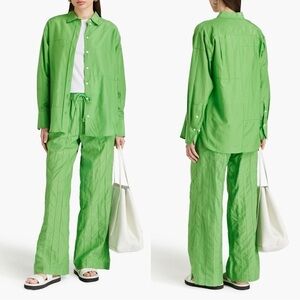 Frame Cotton And Silk Blend Poplin Shirt and Lattice Pants in Kelly Green SET